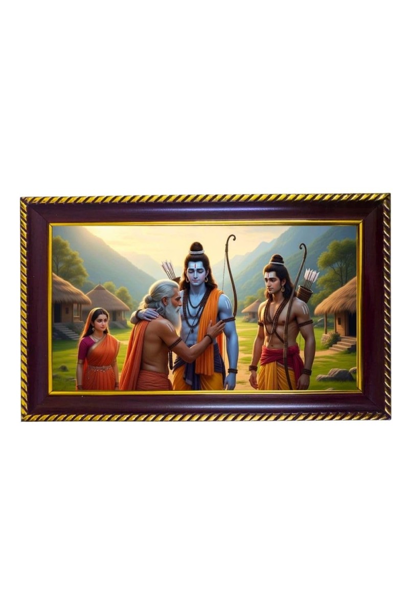 Lord Ram Sita Hanuman Photo Frame 12x8 Inch | Glossy Maroon Polystyrene Frame | Divine Wall & Table Decor | Temple Decoration & Gift Item (Pack Of 1) (F20239)