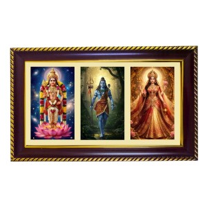 Murgun-Shiva-Parvti Photo Frame 8x4 Inch | Glossy Maroon Polystyrene Frame | Divine Wall & Table Decor | Temple Decoration & Gift Item (Pack Of 1) (F21455)