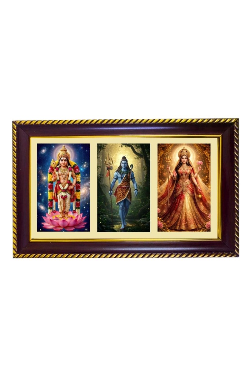 Murgun-Shiva-Parvti Photo Frame 8x4 Inch | Glossy Maroon Polystyrene Frame | Divine Wall & Table Decor | Temple Decoration & Gift Item (Pack Of 1) (F21455)