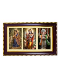 Radha-Krishna-Ganpati Photo Frame 8x4 Inch | Glossy Maroon Polystyrene Frame | Divine Wall & Table Decor | Temple Decoration & Gift Item (Pack Of 1) (F21338)