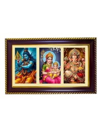 Shiva-Parvti-Ganesha Photo Frame 8x4 Inch | Glossy Maroon Polystyrene Frame | Divine Wall & Table Decor | Temple Decoration & Gift Item (Pack Of 1) (F20867)