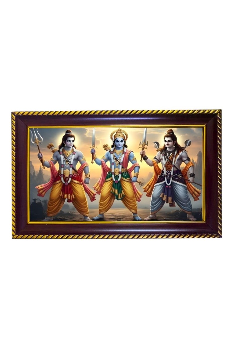 Lord Ram, Shiva & Lakshman Photo Frame 12x8 Inch | Glossy Maroon Polystyrene Frame | Divine Wall & Table Decor | Temple Decoration & Gift Item (Pack Of 1) (F20441)