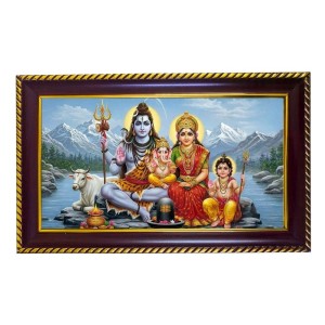 Lord Shiva Parvati Photo Frame 10x6 Inch | Glossy Maroon Polystyrene Frame | Divine Wall & Table Decor | Temple Decoration & Gift Item (Pack Of 1) (F20164)