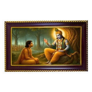 Lord Krishna Photo Frame 8x4 Inch | Glossy Maroon Polystyrene Frame | Divine Wall & Table Decor | Temple Decoration & Gift Item (Pack Of 1) (F20291)