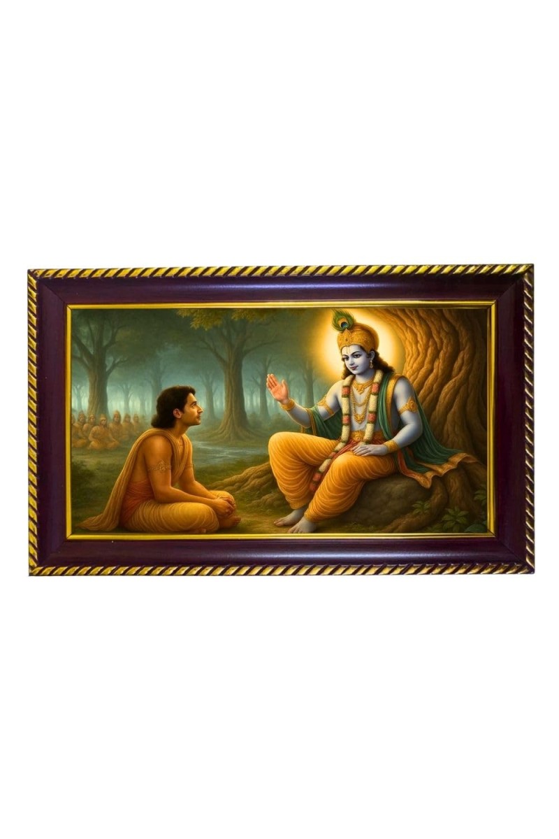 Lord Krishna Photo Frame 8x4 Inch | Glossy Maroon Polystyrene Frame | Divine Wall & Table Decor | Temple Decoration & Gift Item (Pack Of 1) (F20291)