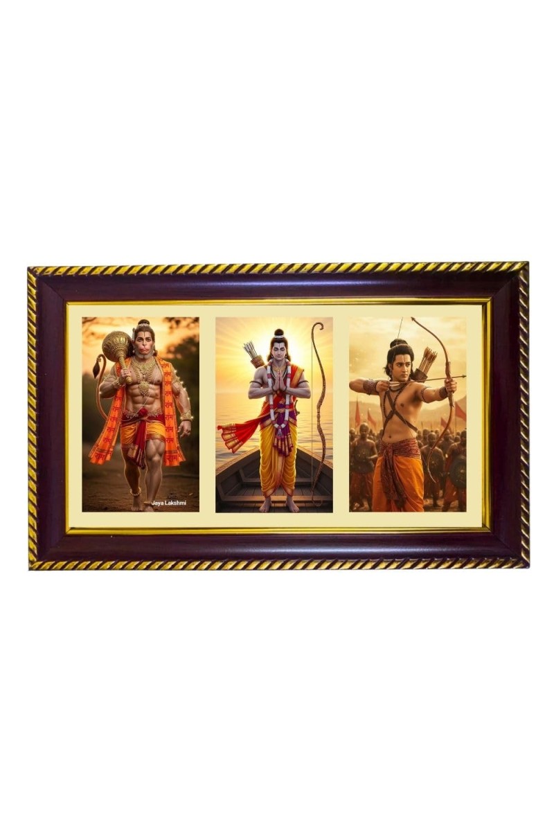 Hanuman-Ram-Arjuna Photo Frame 12x8 Inch | Glossy Maroon Polystyrene Frame | Divine Wall & Table Decor | Temple Decoration & Gift Item (Pack Of 1) (F21111)