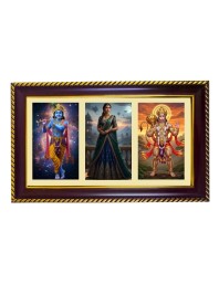 Krishna-Radha-Hanuman Photo Frame 10x6 Inch | Glossy Maroon Polystyrene Frame | Divine Wall & Table Decor | Temple Decoration & Gift Item (Pack Of 1) (F21058)