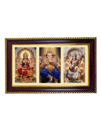 Lakshmi-Ganesha-Sarswati Photo Frame 14x10 Inch | Glossy Maroon Polystyrene Frame | Divine Wall & Table Decor | Temple Decoration & Gift Item (Pack Of 1) (F21295)