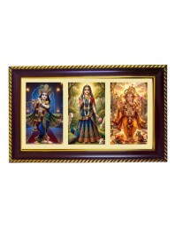 Krishna-Radha-Ganesha Photo Frame 8x4 Inch | Glossy Maroon Polystyrene Frame | Divine Wall & Table Decor | Temple Decoration & Gift Item (Pack Of 1) (F21049)
