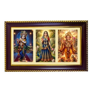 Krishna-Radha-Ganesha Photo Frame 8x4 Inch | Glossy Maroon Polystyrene Frame | Divine Wall & Table Decor | Temple Decoration & Gift Item (Pack Of 1) (F21049)