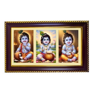 Krishna Photo Frame 8x4 Inch | Glossy Maroon Polystyrene Frame | Divine Wall & Table Decor | Temple Decoration & Gift Item (Pack Of 1) (F20800)