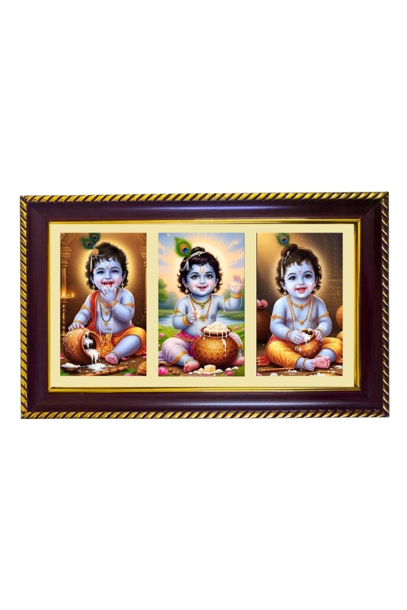 Krishna Photo Frame 8x4 Inch | Glossy Maroon Polystyrene Frame | Divine Wall & Table Decor | Temple Decoration & Gift Item (Pack Of 1) (F20800)