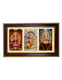 Lakshmi-Narshima-Ganesha Photo Frame 10x6 Inch | Glossy Maroon Polystyrene Frame | Divine Wall & Table Decor | Temple Decoration & Gift Item (Pack Of 1) (F21388)