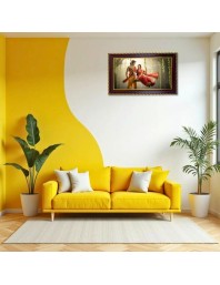 Radha Krishna Photo Frame 8x4 Inch | Glossy Maroon Polystyrene Frame | Divine Wall & Table Decor | Temple Decoration & Gift Item (Pack Of 1) (F20329)