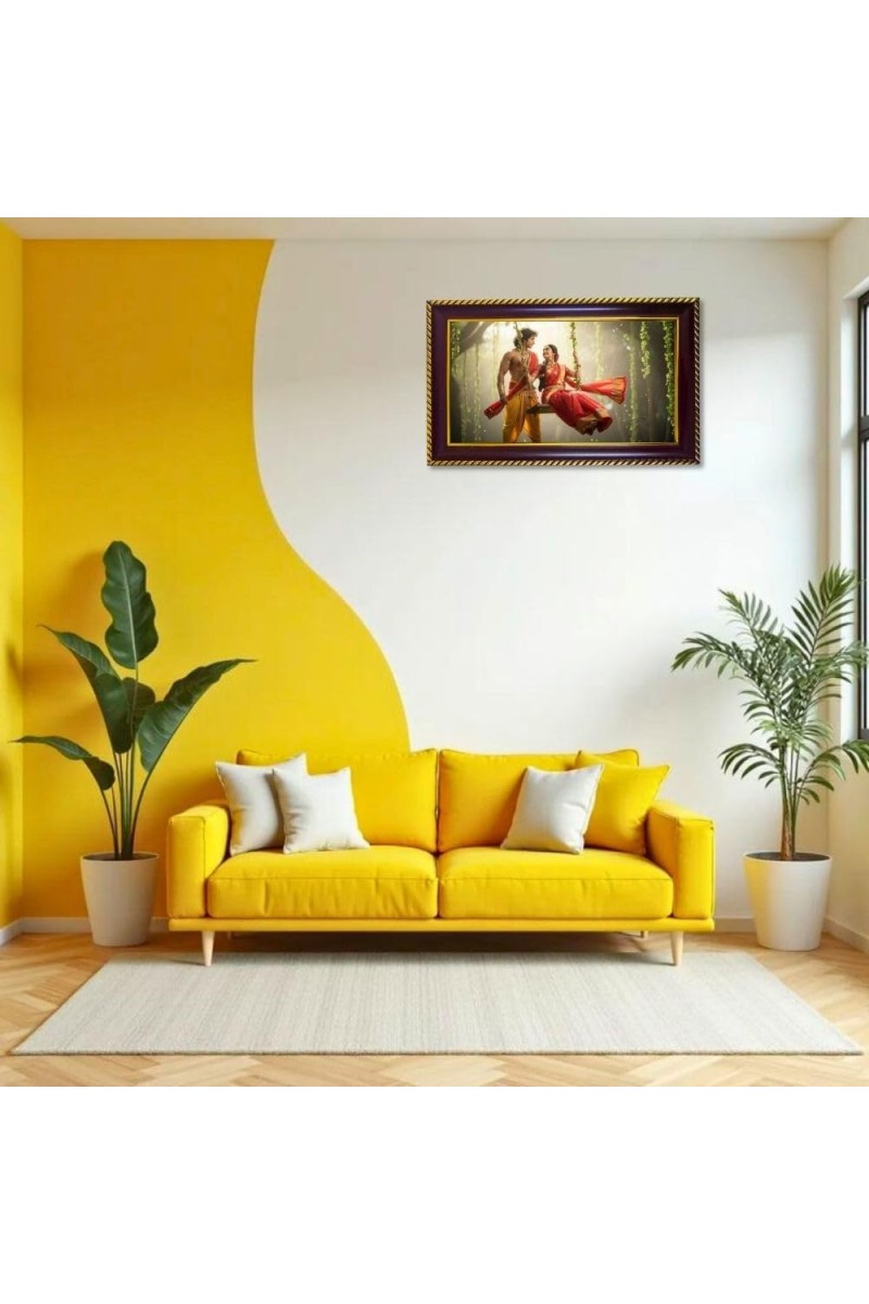 Radha Krishna Photo Frame 8x4 Inch | Glossy Maroon Polystyrene Frame | Divine Wall & Table Decor | Temple Decoration & Gift Item (Pack Of 1) (F20329)