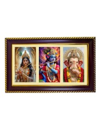 Radha-Krishna-Ganesha Photo Frame 10x6 Inch | Glossy Maroon Polystyrene Frame | Divine Wall & Table Decor | Temple Decoration & Gift Item (Pack Of 1) (F21308)
