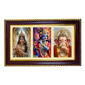 Radha-Krishna-Ganesha Photo Frame 10x6 Inch | Glossy Maroon Polystyrene Frame | Divine Wall & Table Decor | Temple Decoration & Gift Item (Pack Of 1) (F21308)