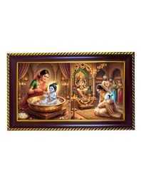 Yashodha Mata Krishna Photo Frame 8x4 Inch | Glossy Maroon Polystyrene Frame | Divine Wall & Table Decor | Temple Decoration & Gift Item (Pack Of 1) (F20256)
