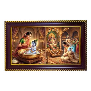 Yashodha Mata Krishna Photo Frame 8x4 Inch | Glossy Maroon Polystyrene Frame | Divine Wall & Table Decor | Temple Decoration & Gift Item (Pack Of 1) (F20256)