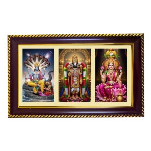 Vishnu-Vittal-Lakshmi Photo Frame 8x4 Inch | Glossy Maroon Polystyrene Frame | Divine Wall & Table Decor | Temple Decoration & Gift Item (Pack Of 1) (F21037)