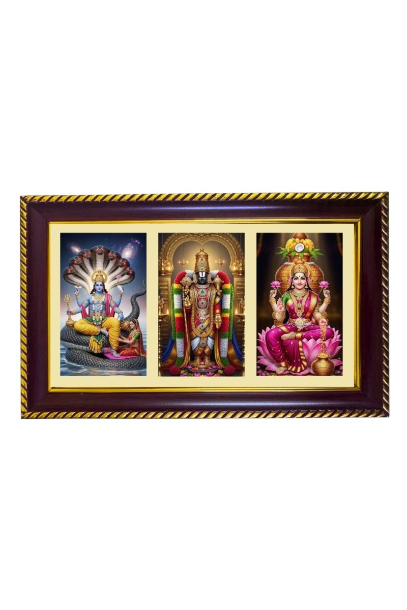 Vishnu-Vittal-Lakshmi Photo Frame 8x4 Inch | Glossy Maroon Polystyrene Frame | Divine Wall & Table Decor | Temple Decoration & Gift Item (Pack Of 1) (F21037)