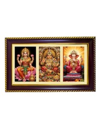 Lakshmi-Kubera-Ganpti Photo Frame 14x10 Inch | Glossy Maroon Polystyrene Frame | Divine Wall & Table Decor | Temple Decoration & Gift Item (Pack Of 1) (F21369)