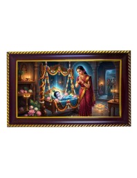 Lord Krishna Photo Frame 8x4 Inch | Glossy Maroon Polystyrene Frame | Divine Wall & Table Decor | Temple Decoration & Gift Item (Pack Of 1) (F20458)