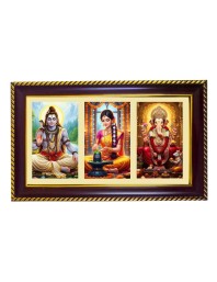 Shiva-Parvti-Ganpati Photo Frame 8x4 Inch | Glossy Maroon Polystyrene Frame | Divine Wall & Table Decor | Temple Decoration & Gift Item (Pack Of 1) (F20822)