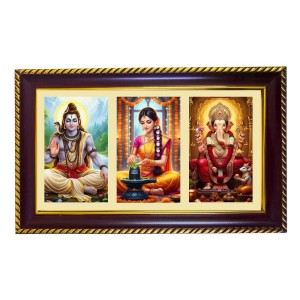Shiva-Parvti-Ganpati Photo Frame 8x4 Inch | Glossy Maroon Polystyrene Frame | Divine Wall & Table Decor | Temple Decoration & Gift Item (Pack Of 1) (F20822)