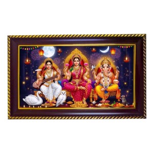 Goddess Lakshmi, Goddess Saraswati, And Lord Ganesha Photo Frame 14x10 Inch | Glossy Maroon Polystyrene Frame | Divine Wall & Table Decor | Temple Decoration & Gift Item (Pack Of 1) (F20494) Goddess Lakshmi, Goddess Saraswati, And Lord Ganesha Photo Frame 14x10 Inch | Glossy Maroon Polystyrene Frame | Divine Wall & Table Decor | Temple Decoration & Gift Item (Pack Of 1) (F20494)