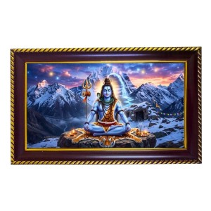 Lord Shiva Photo Frame 12x8 Inch | Glossy Maroon Polystyrene Frame | Divine Wall & Table Decor | Temple Decoration & Gift Item (Pack Of 1) (F20296)