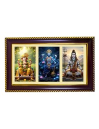 Ganesha-Vishnu-Shiva Photo Frame 8x4 Inch | Glossy Maroon Polystyrene Frame | Divine Wall & Table Decor | Temple Decoration & Gift Item (Pack Of 1) (F20976)