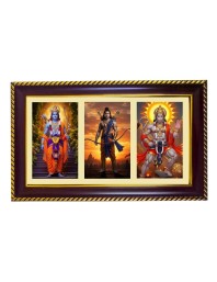 Ram-Hanuman-Arjuna Photo Frame 12x8 Inch | Glossy Maroon Polystyrene Frame | Divine Wall & Table Decor | Temple Decoration & Gift Item (Pack Of 1) (F21084)
