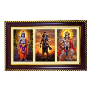 Ram-Hanuman-Arjuna Photo Frame 12x8 Inch | Glossy Maroon Polystyrene Frame | Divine Wall & Table Decor | Temple Decoration & Gift Item (Pack Of 1) (F21084)