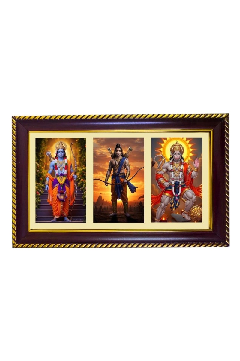 Ram-Hanuman-Arjuna Photo Frame 12x8 Inch | Glossy Maroon Polystyrene Frame | Divine Wall & Table Decor | Temple Decoration & Gift Item (Pack Of 1) (F21084)