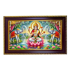 Mata Laxmi Photo Frame 14x10 Inch | Glossy Maroon Polystyrene Frame | Divine Wall & Table Decor | Temple Decoration & Gift Item (Pack Of 1) (F20612)