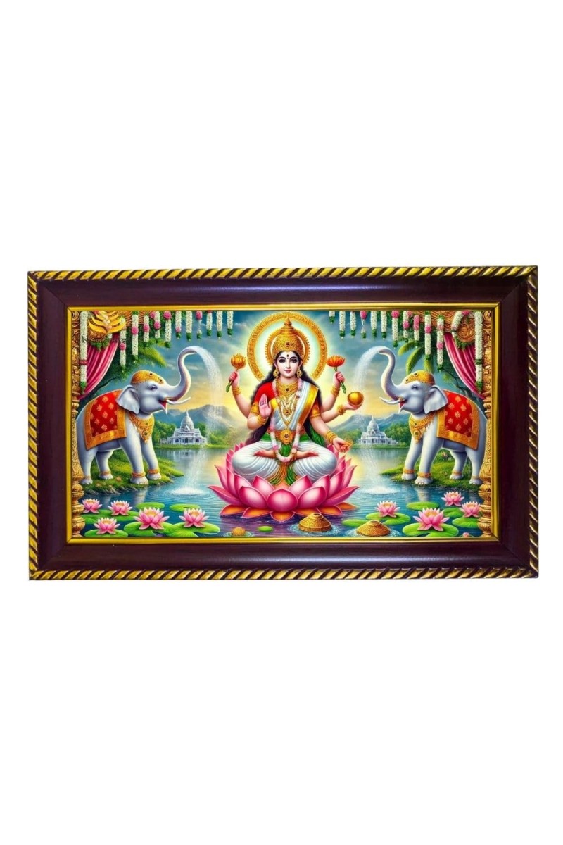 Mata Laxmi Photo Frame 14x10 Inch | Glossy Maroon Polystyrene Frame | Divine Wall & Table Decor | Temple Decoration & Gift Item (Pack Of 1) (F20612)