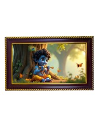 Lord Krishna Photo Frame 10x6 Inch | Glossy Maroon Polystyrene Frame | Divine Wall & Table Decor | Temple Decoration & Gift Item (Pack Of 1) (F20684)