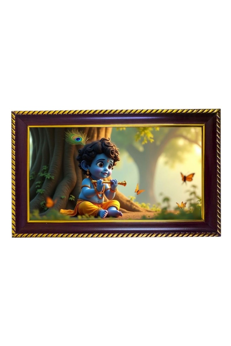 Lord Krishna Photo Frame 10x6 Inch | Glossy Maroon Polystyrene Frame | Divine Wall & Table Decor | Temple Decoration & Gift Item (Pack Of 1) (F20684)