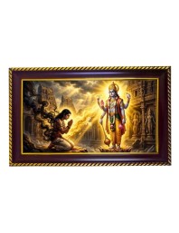 Lord Vishnu Photo Frame 10x6 Inch | Glossy Maroon Polystyrene Frame | Divine Wall & Table Decor | Temple Decoration & Gift Item (Pack Of 1) (F20482)