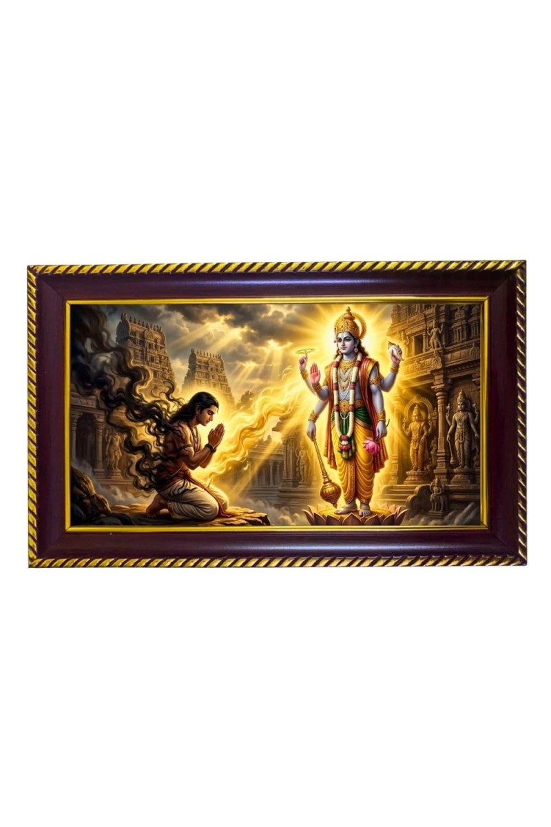 Lord Vishnu Photo Frame 10x6 Inch | Glossy Maroon Polystyrene Frame | Divine Wall & Table Decor | Temple Decoration & Gift Item (Pack Of 1) (F20482)