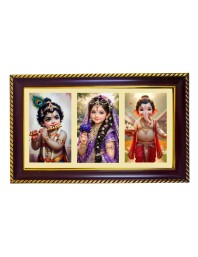 Krishna-Radha-Ganesha Photo Frame 10x6 Inch | Glossy Maroon Polystyrene Frame | Divine Wall & Table Decor | Temple Decoration & Gift Item (Pack Of 1) (F21230)