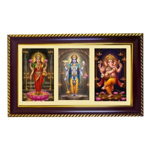 Lakshmi-Vishnu-Ganpati Photo Frame 10x6 Inch | Glossy Maroon Polystyrene Frame | Divine Wall & Table Decor | Temple Decoration & Gift Item (Pack Of 1) (F20993)