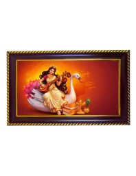 Mata Sarswati Photo Frame 8x4 Inch | Glossy Maroon Polystyrene Frame | Divine Wall & Table Decor | Temple Decoration & Gift Item (Pack Of 1) (F20626)