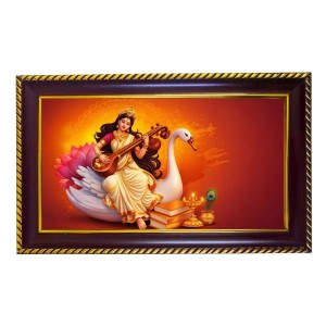 Mata Sarswati Photo Frame 8x4 Inch | Glossy Maroon Polystyrene Frame | Divine Wall & Table Decor | Temple Decoration & Gift Item (Pack Of 1) (F20626)