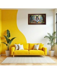 Lord Krishna Photo Frame 8x4 Inch | Glossy Maroon Polystyrene Frame | Divine Wall & Table Decor | Temple Decoration & Gift Item (Pack Of 1) (F20511)
