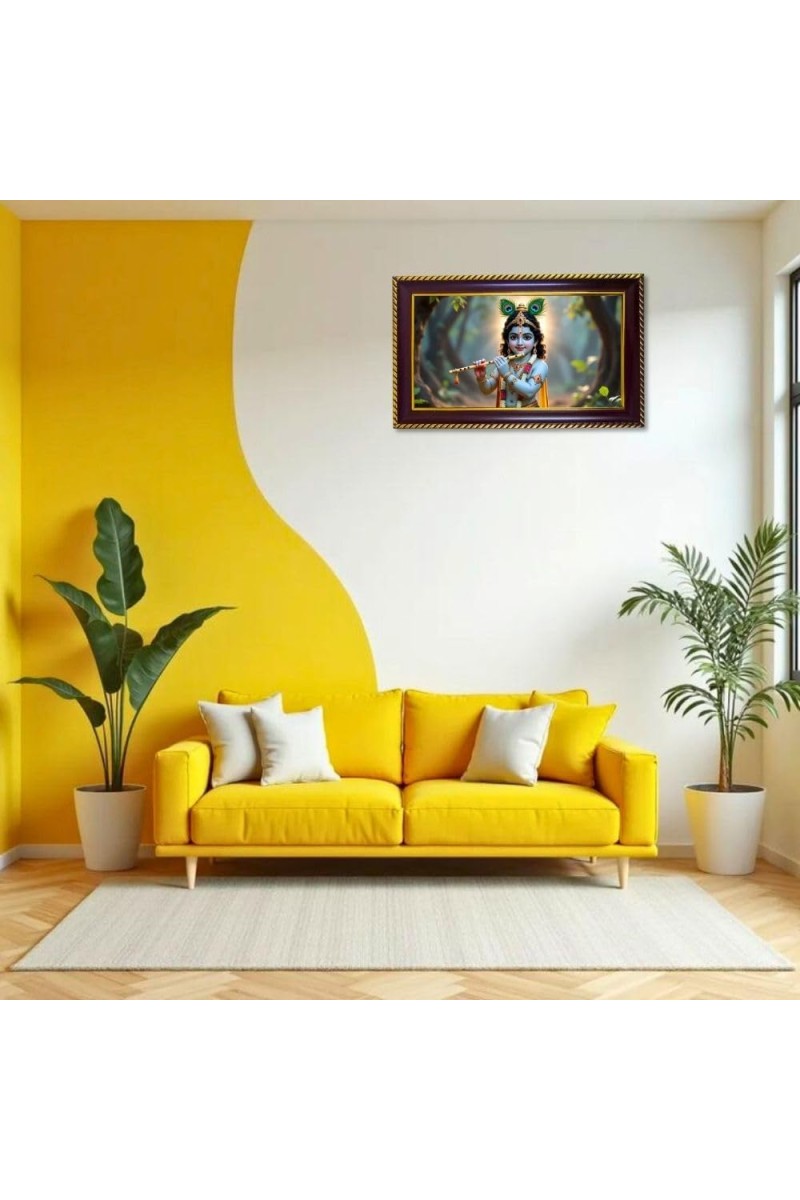 Lord Krishna Photo Frame 8x4 Inch | Glossy Maroon Polystyrene Frame | Divine Wall & Table Decor | Temple Decoration & Gift Item (Pack Of 1) (F20511)