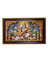 Mata Saraswati Photo Frame 12x8 Inch | Glossy Maroon Polystyrene Frame | Divine Wall & Table Decor | Temple Decoration & Gift Item (Pack Of 1) (F20595)