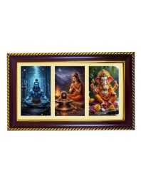 Shiva-Parvti-Ganpati Photo Frame 14x10 Inch | Glossy Maroon Polystyrene Frame | Divine Wall & Table Decor | Temple Decoration & Gift Item (Pack Of 1) (F21159)