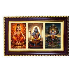 Aayppa-Shiva-Vishnu Photo Frame 8x4 Inch | Glossy Maroon Polystyrene Frame | Divine Wall & Table Decor | Temple Decoration & Gift Item (Pack Of 1) (F21461)